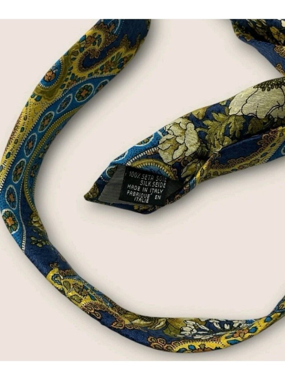 KENZO Silk Tie ITALY Blue Yellow Green Paisley Floral W:4" EUC - Picture 3 of 4